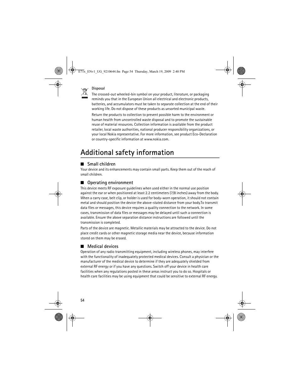 Additional safety information | Nokia E71x User Manual | Page 54 / 125