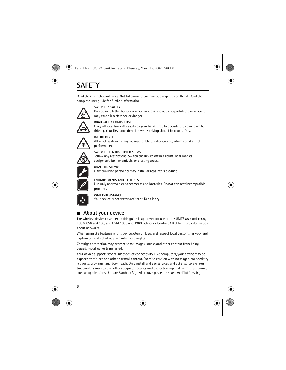 Safety, About your device | Nokia E71x User Manual | Page 6 / 125