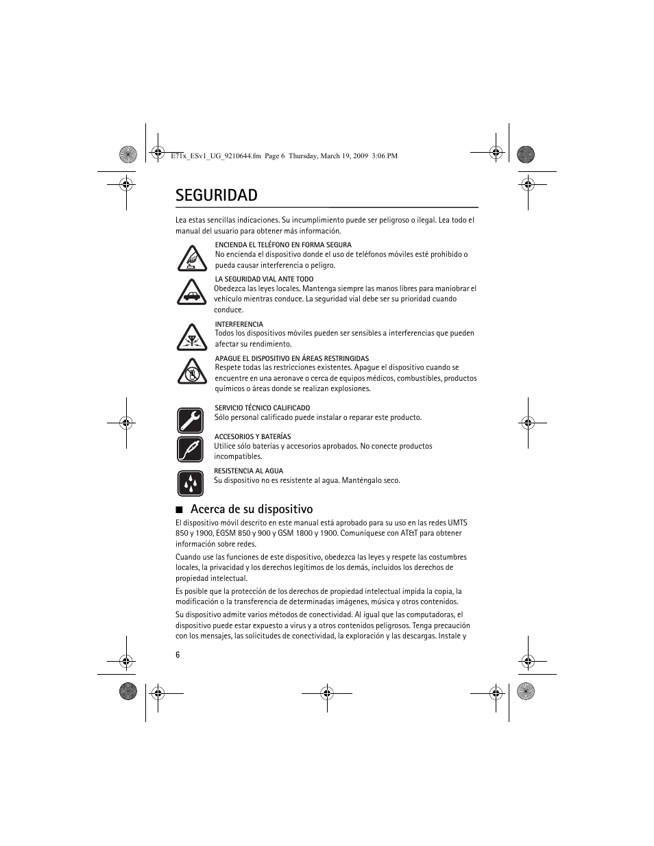 Seguridad, Acerca de su dispositivo | Nokia E71x User Manual | Page 65 / 125