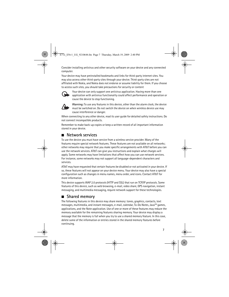 Network services | Nokia E71x User Manual | Page 7 / 125