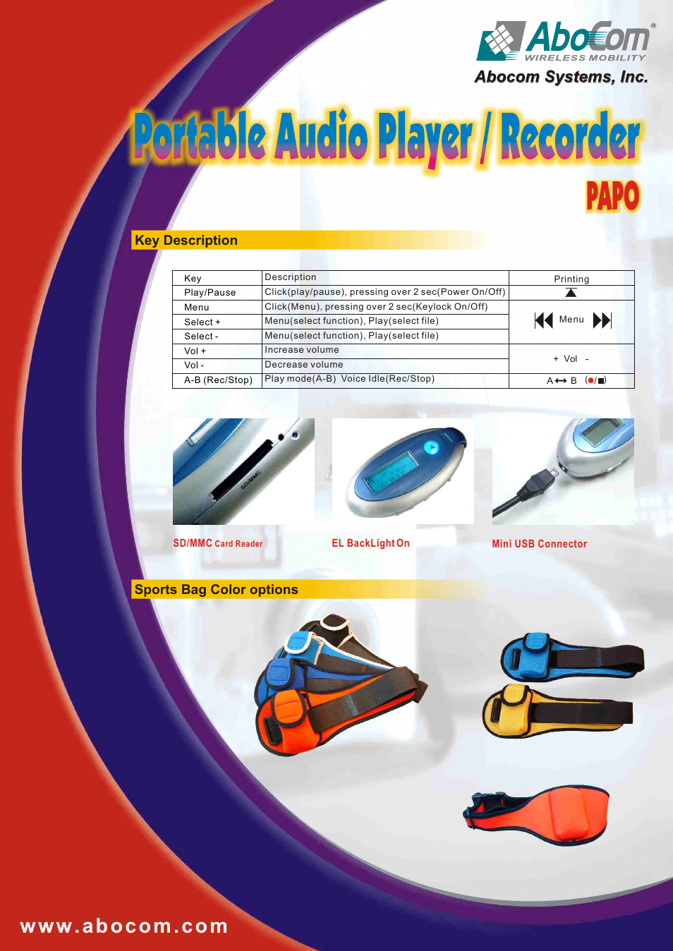 Papo | Abocom PAPO Portable Audio Player / Recorder User Manual | Page 2 / 2