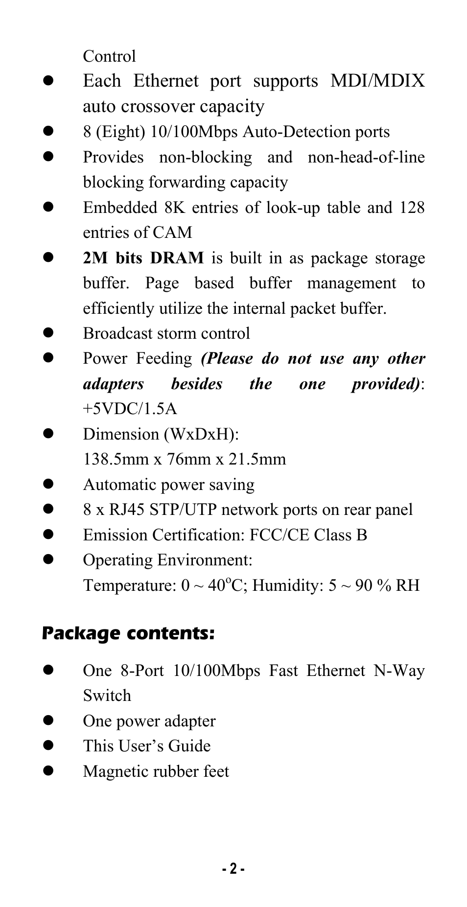 Package contents | Abocom SW800RE User Manual | Page 4 / 6