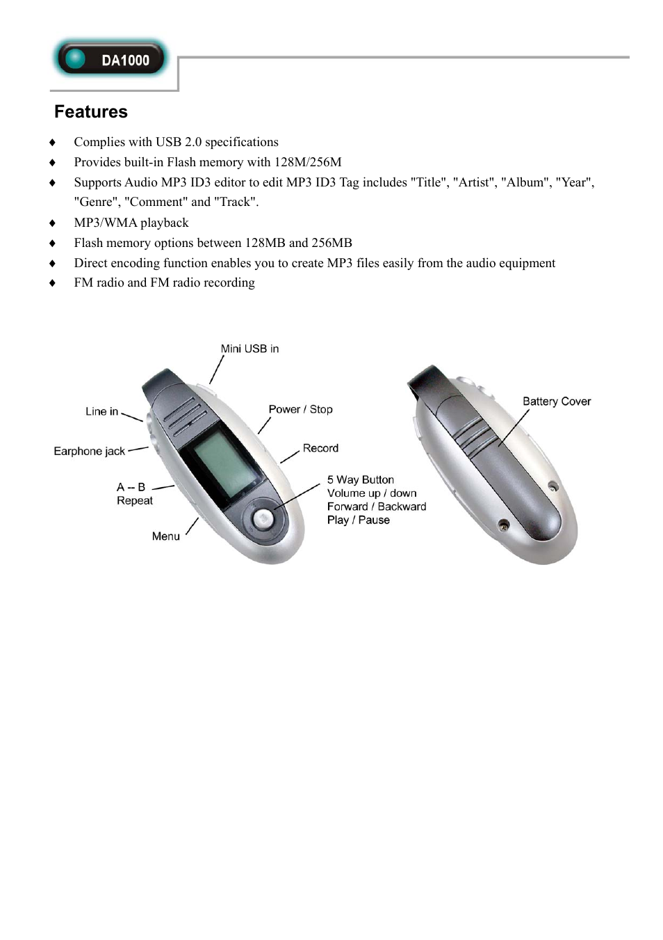 Features | Abocom DA1000 User Manual | Page 2 / 3