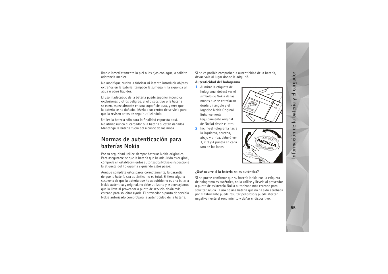 Normas de autenticación para baterías nokia | Nokia N800 Internet Tablet User Manual | Page 55 / 61