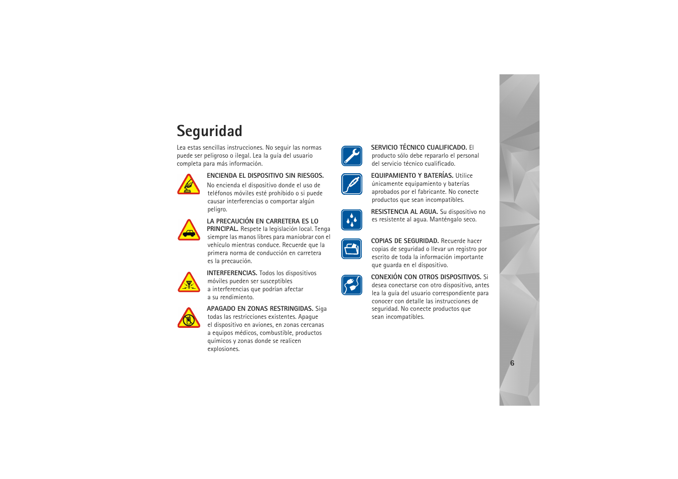 Seguridad | Nokia N800 Internet Tablet User Manual | Page 6 / 61