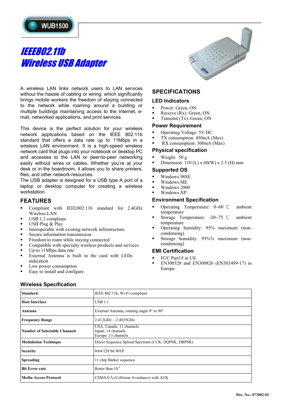 Abocom Wireless USB Adapter WUB1500 User Manual | 1 page