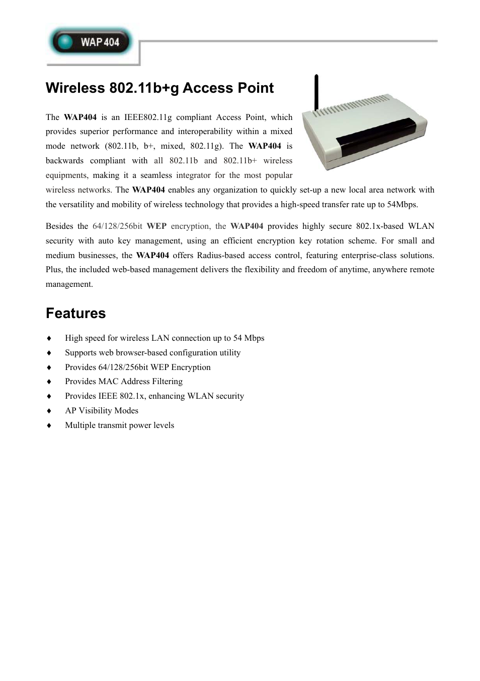 Abocom WAP404 User Manual | 2 pages