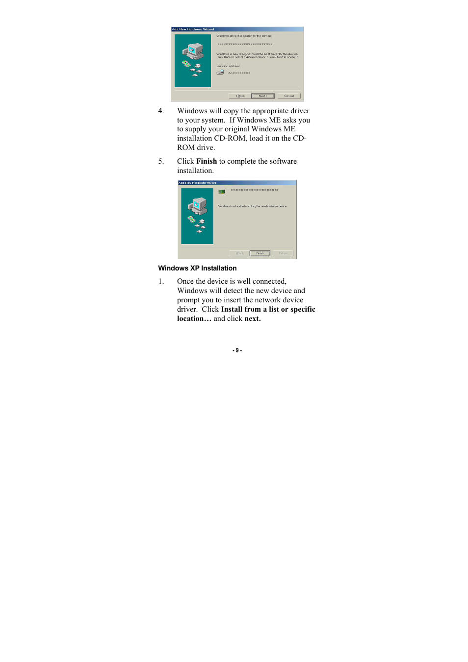 Windows xp installation | Abocom FE2500 User Manual | Page 10 / 12