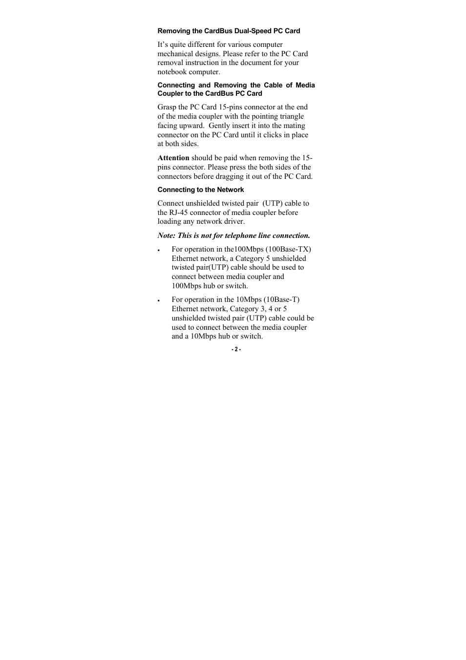 Removing the cardbus dual-speed pc card, Connecting to the network | Abocom FE2500 User Manual | Page 3 / 12