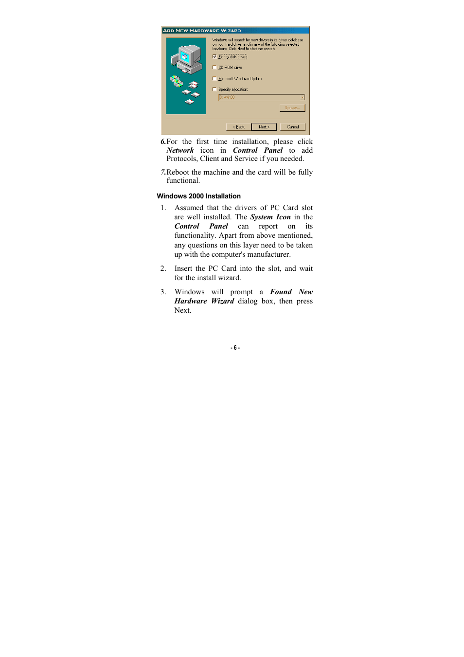 Windows 2000 installation | Abocom FE2500 User Manual | Page 7 / 12