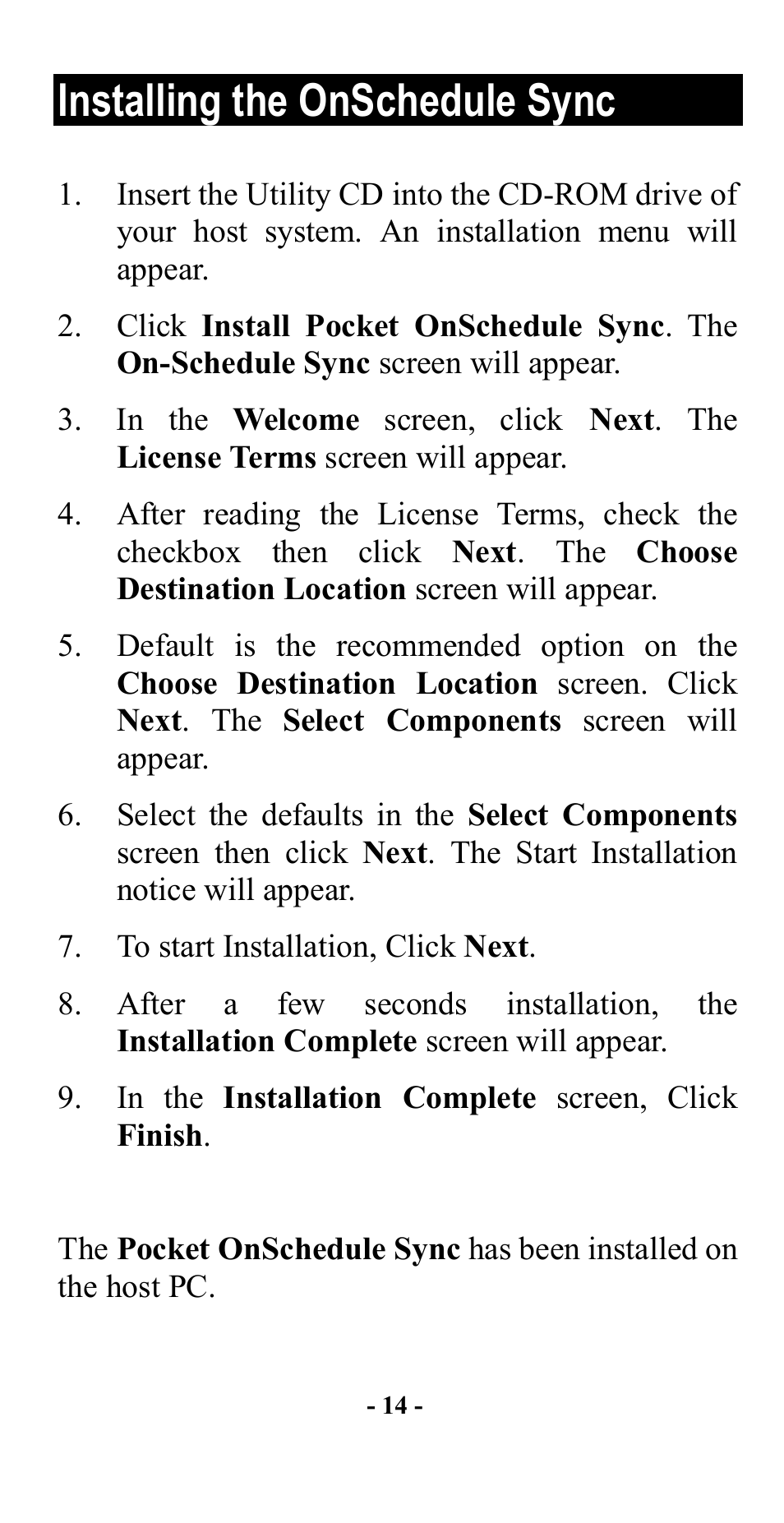 Installing the onschedule sync | Abocom M73-APO0A-010 User Manual | Page 15 / 15