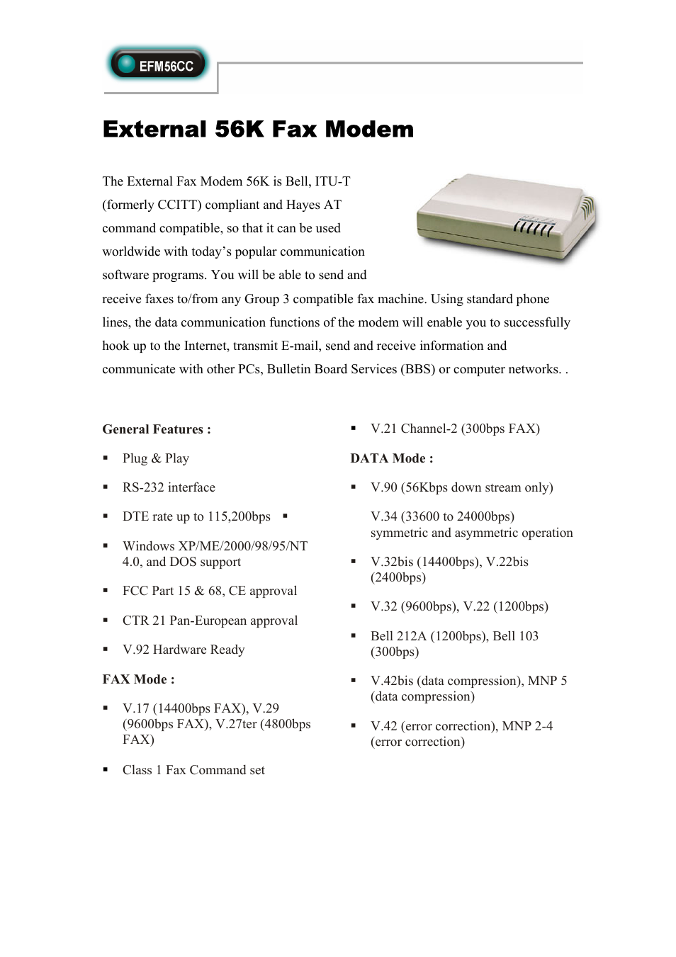 Abocom EFM56CC User Manual | 1 page