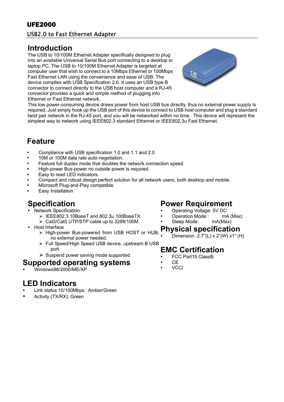 Abocom UFE2000 User Manual | 1 page