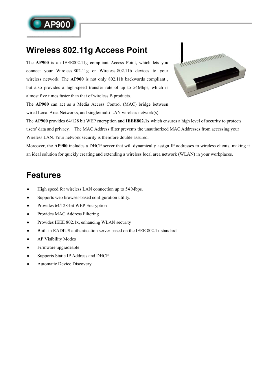 Abocom AP900 User Manual | 2 pages