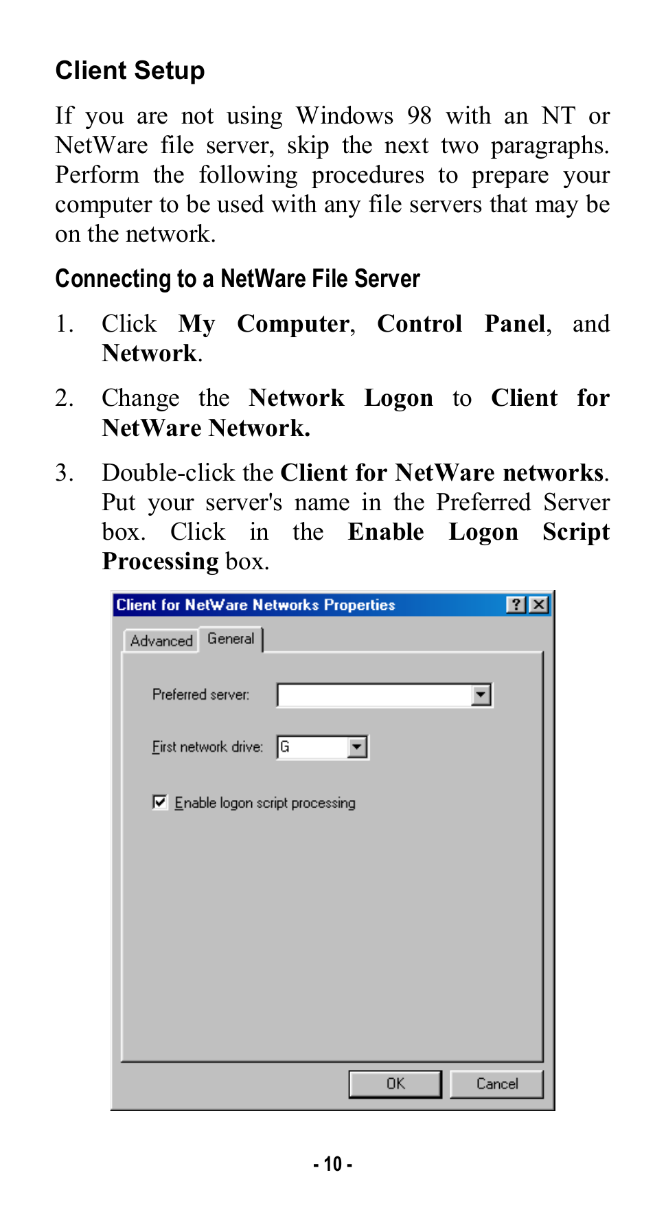 Client setup, Connecting to a netware file server | Abocom USB Home PhoneLine 1Mbps Network Adapter User Manual | Page 13 / 17