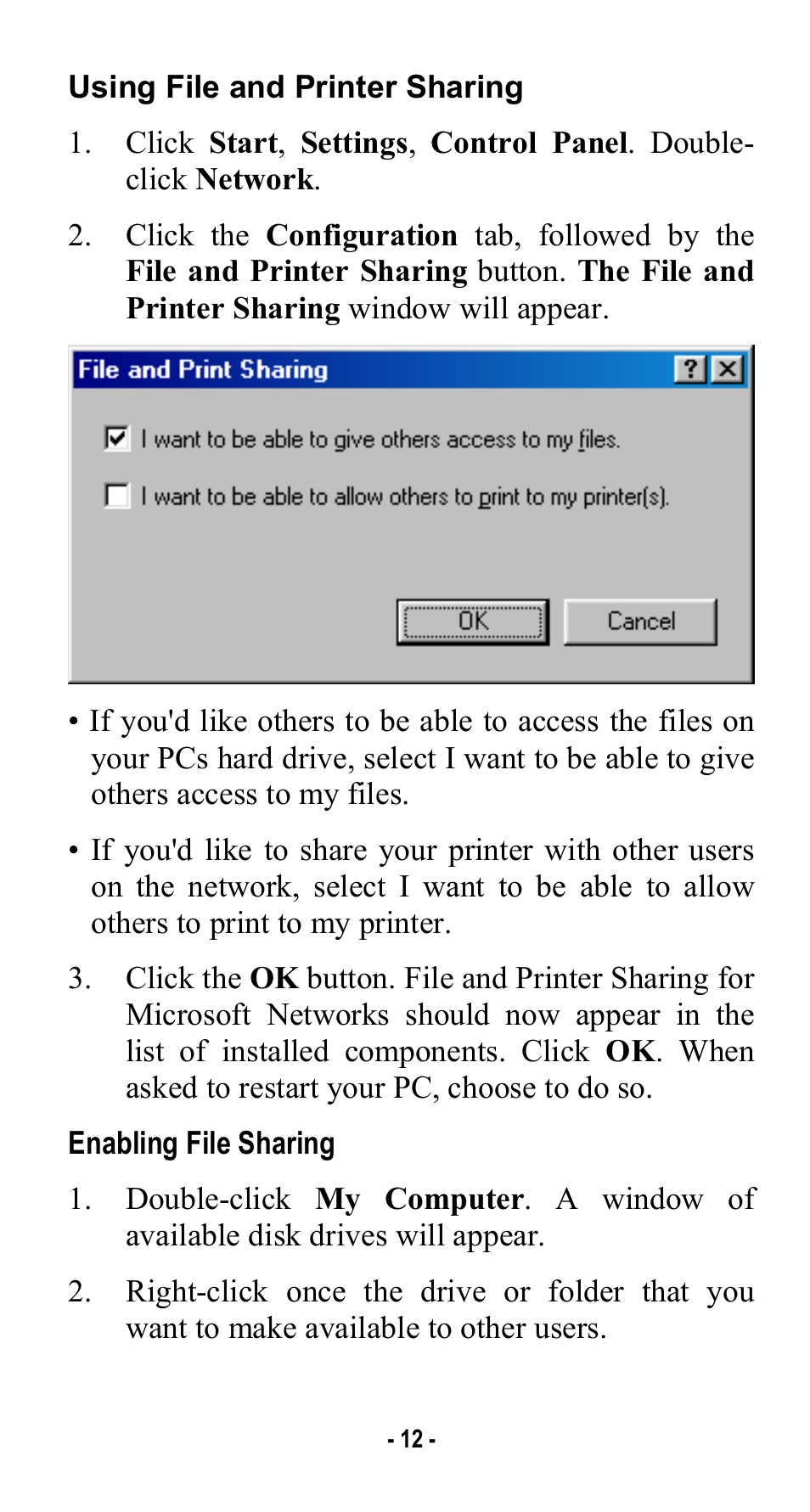Using file and printer sharing, Enabling file sharing | Abocom USB Home PhoneLine 1Mbps Network Adapter User Manual | Page 15 / 17