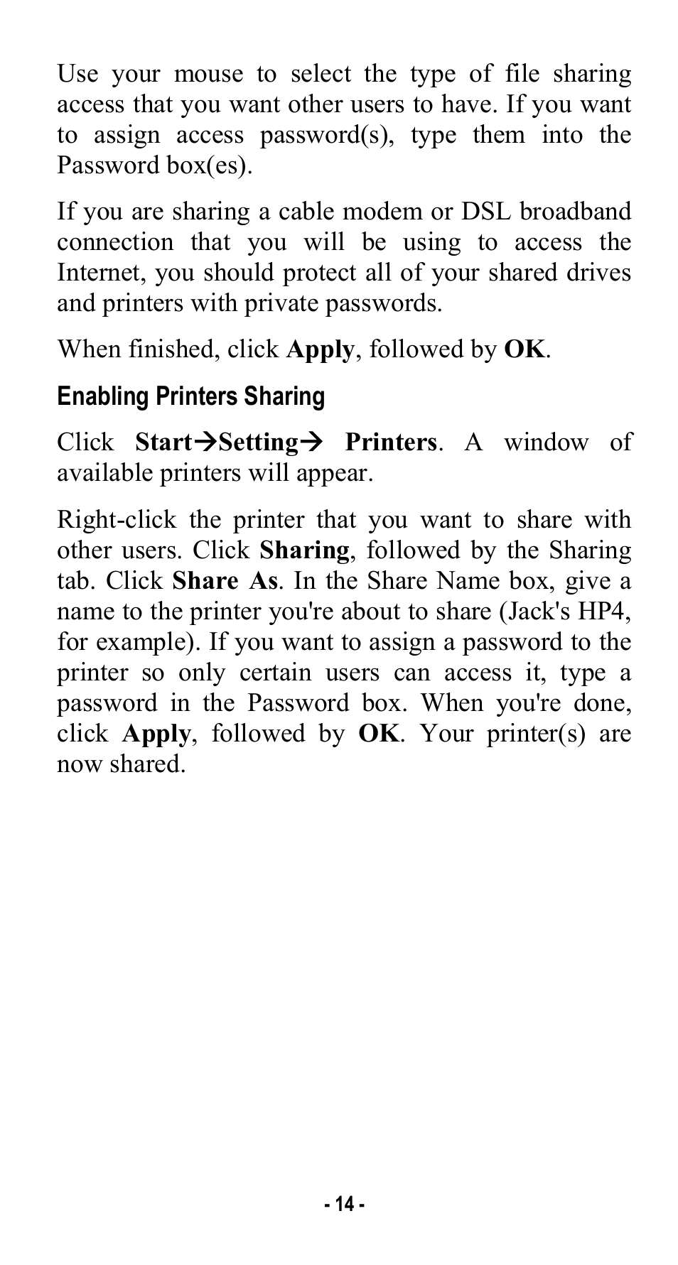 Enabling printers sharing | Abocom USB Home PhoneLine 1Mbps Network Adapter User Manual | Page 17 / 17