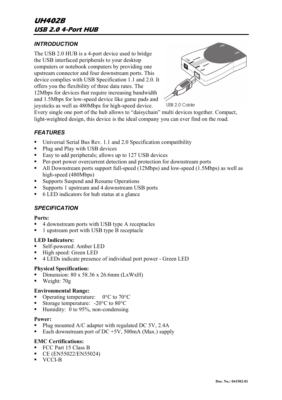 Abocom UH402B User Manual | 1 page