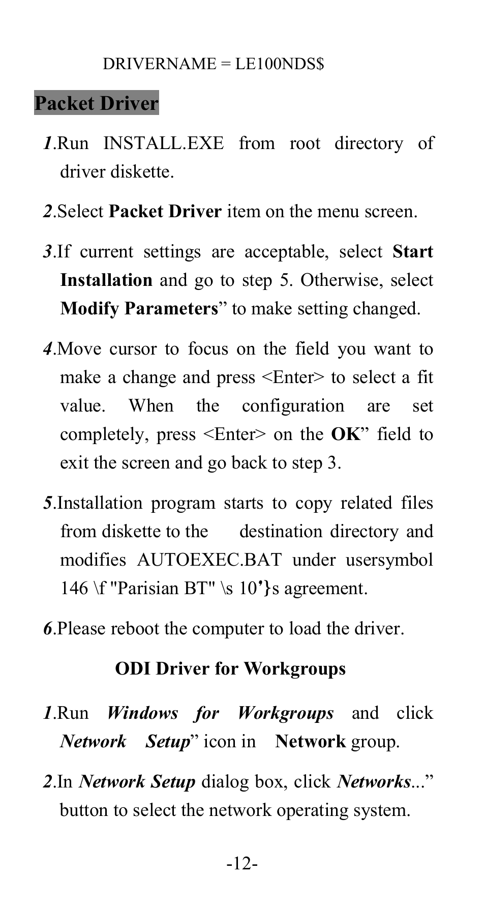 Packet driver | Abocom FE1000 User Manual | Page 13 / 20