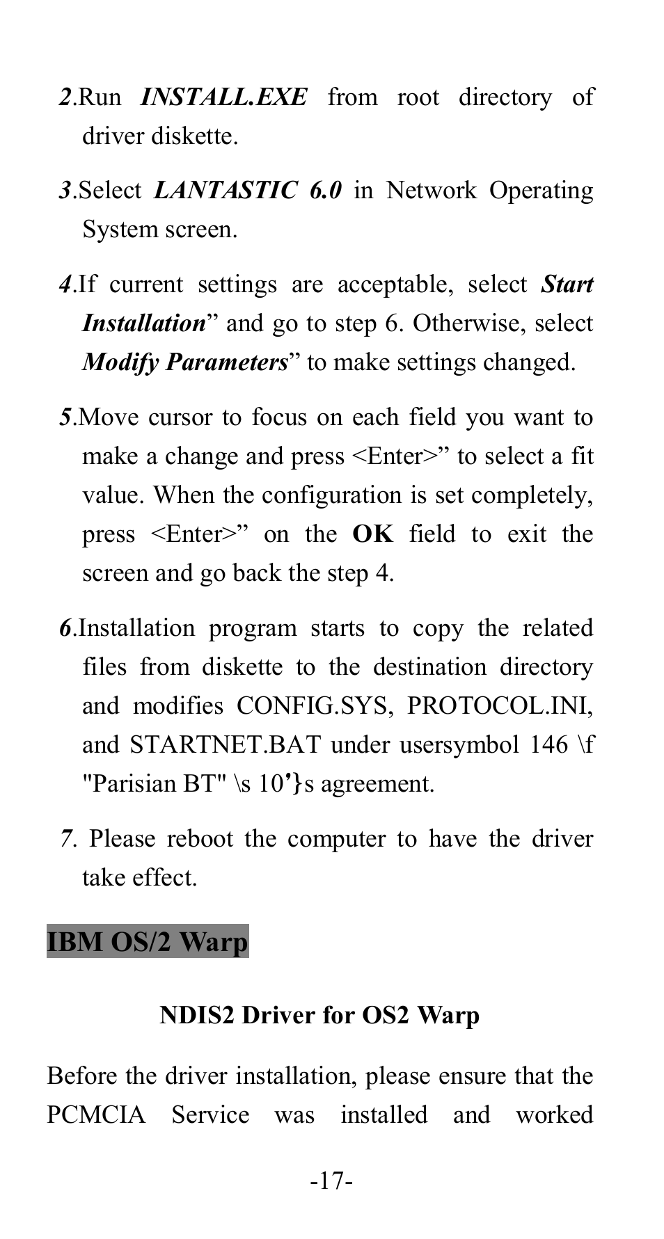 Ibm os/2 warp | Abocom FE1000 User Manual | Page 18 / 20