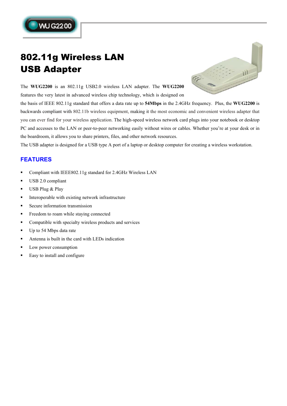 Abocom WUG2200 User Manual | 2 pages