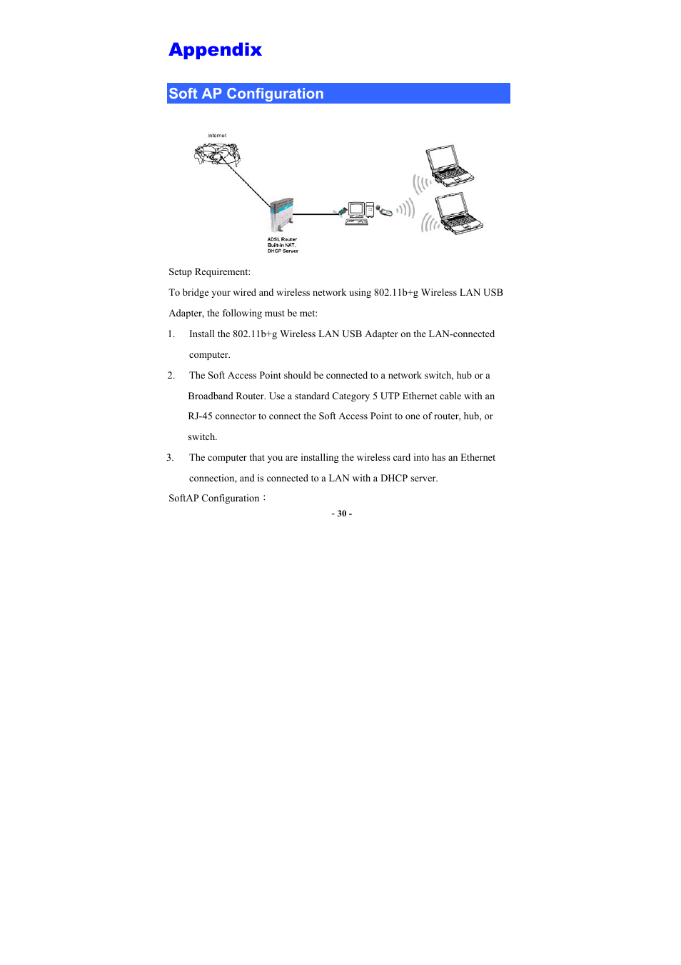 Appendix, Soft ap configuration, Ap c | Onfiguration | Abocom WUG2660 User Manual | Page 33 / 35