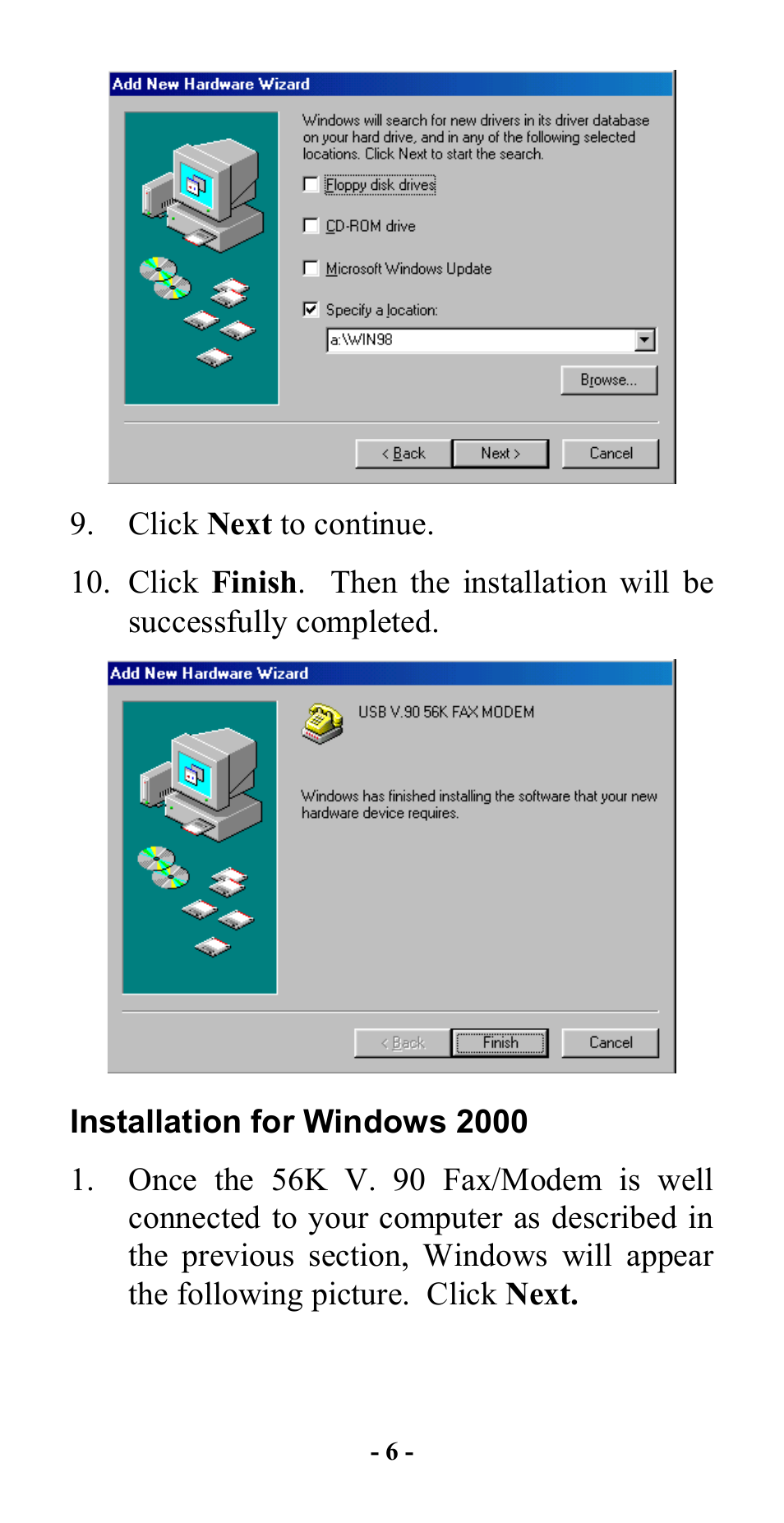 Installation for windows 2000 | Abocom UFM560 User Manual | Page 7 / 19