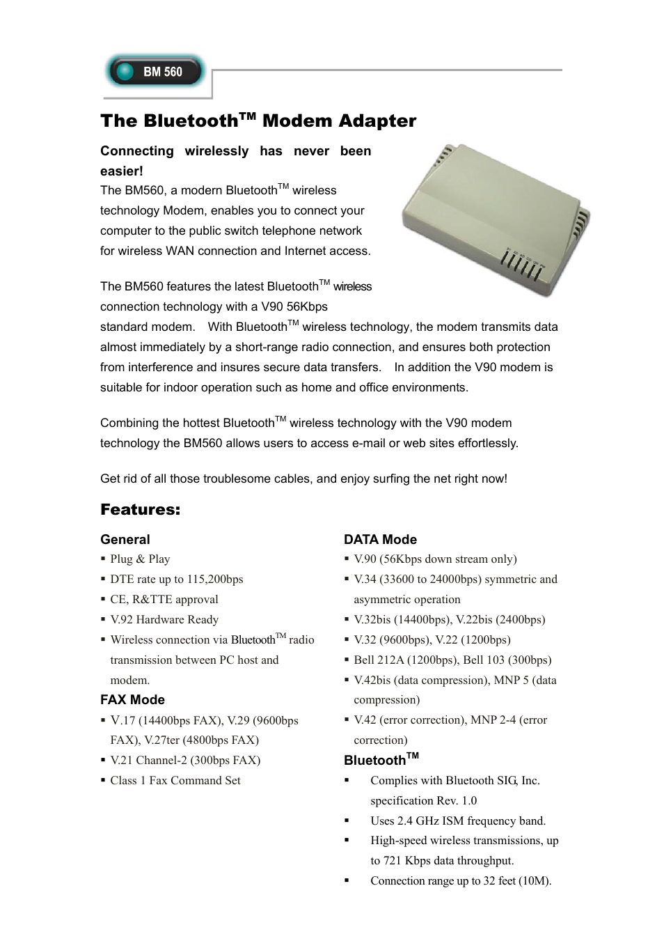 Abocom BM560 User Manual | 1 page