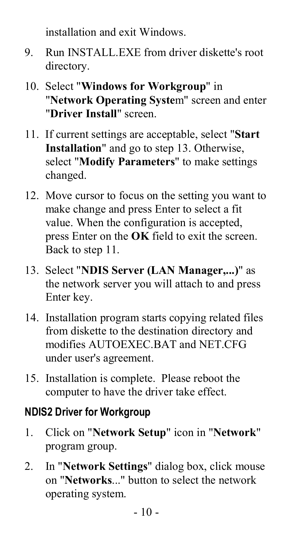 Ndis2 driver for workgroup | Abocom LA100 User Manual | Page 11 / 20