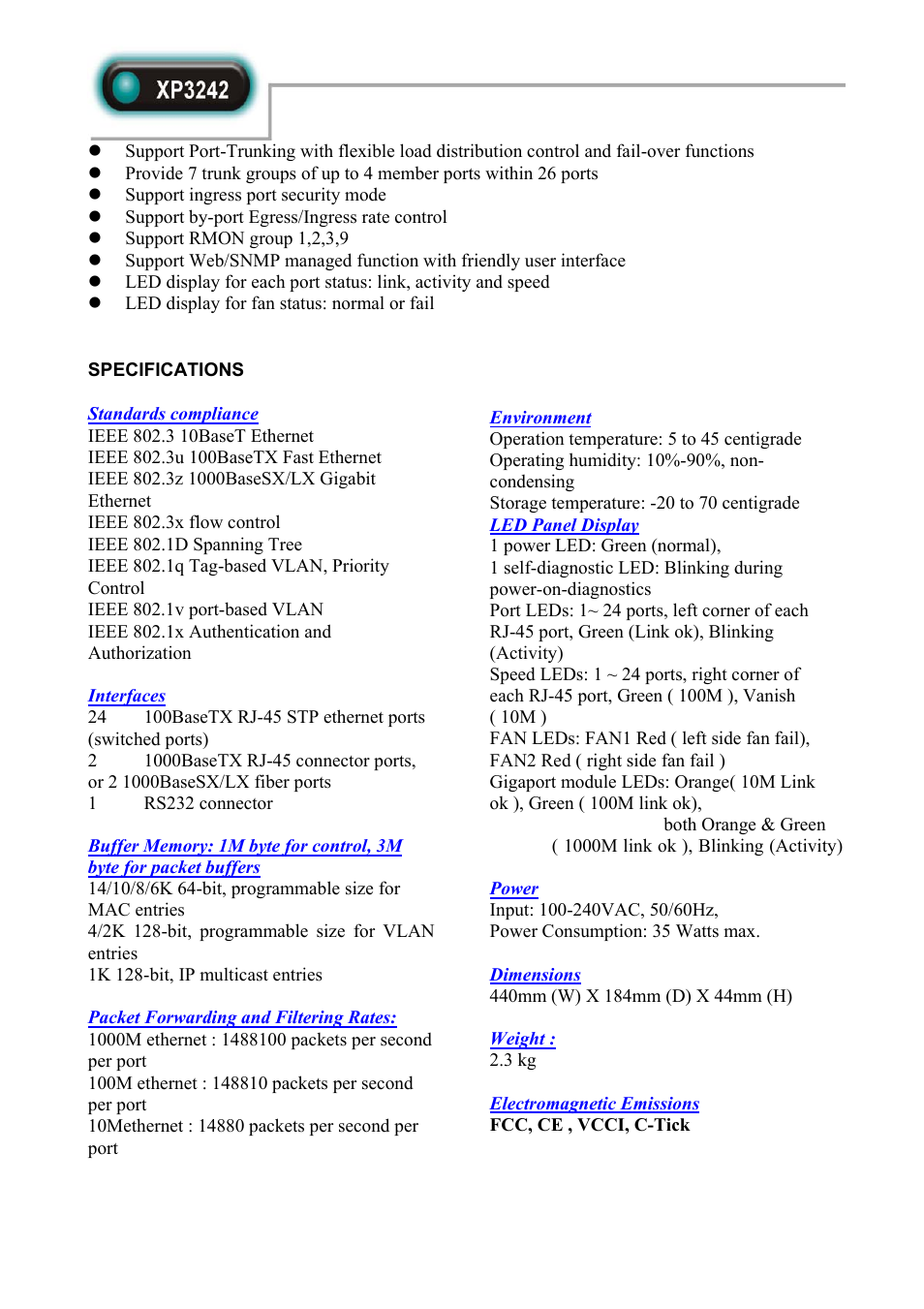 Specifications | Abocom XP3242 User Manual | Page 2 / 2