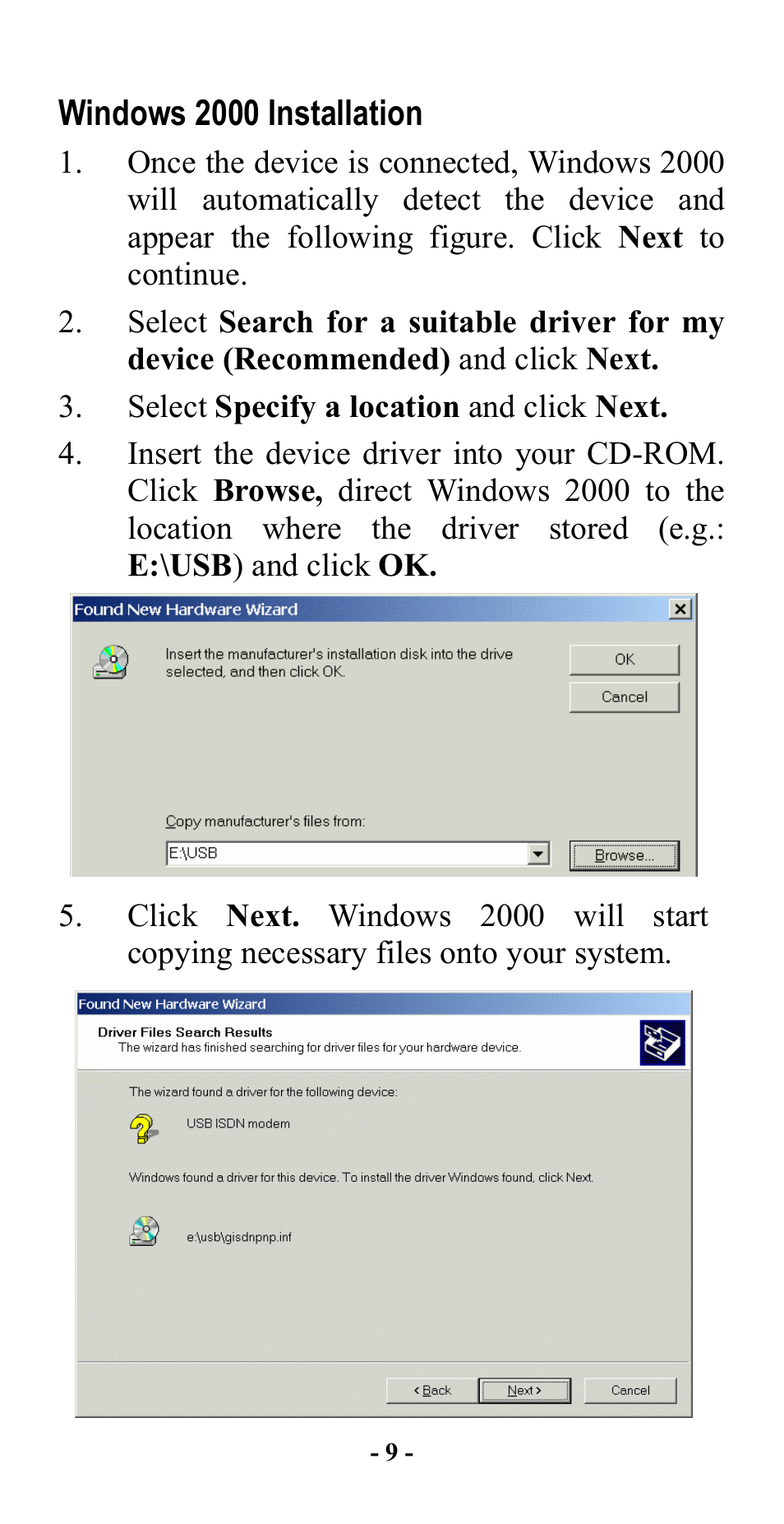 Windows 2000 installation, Indows, 2000 i | Nstallation | Abocom UFT128S User Manual | Page 11 / 20