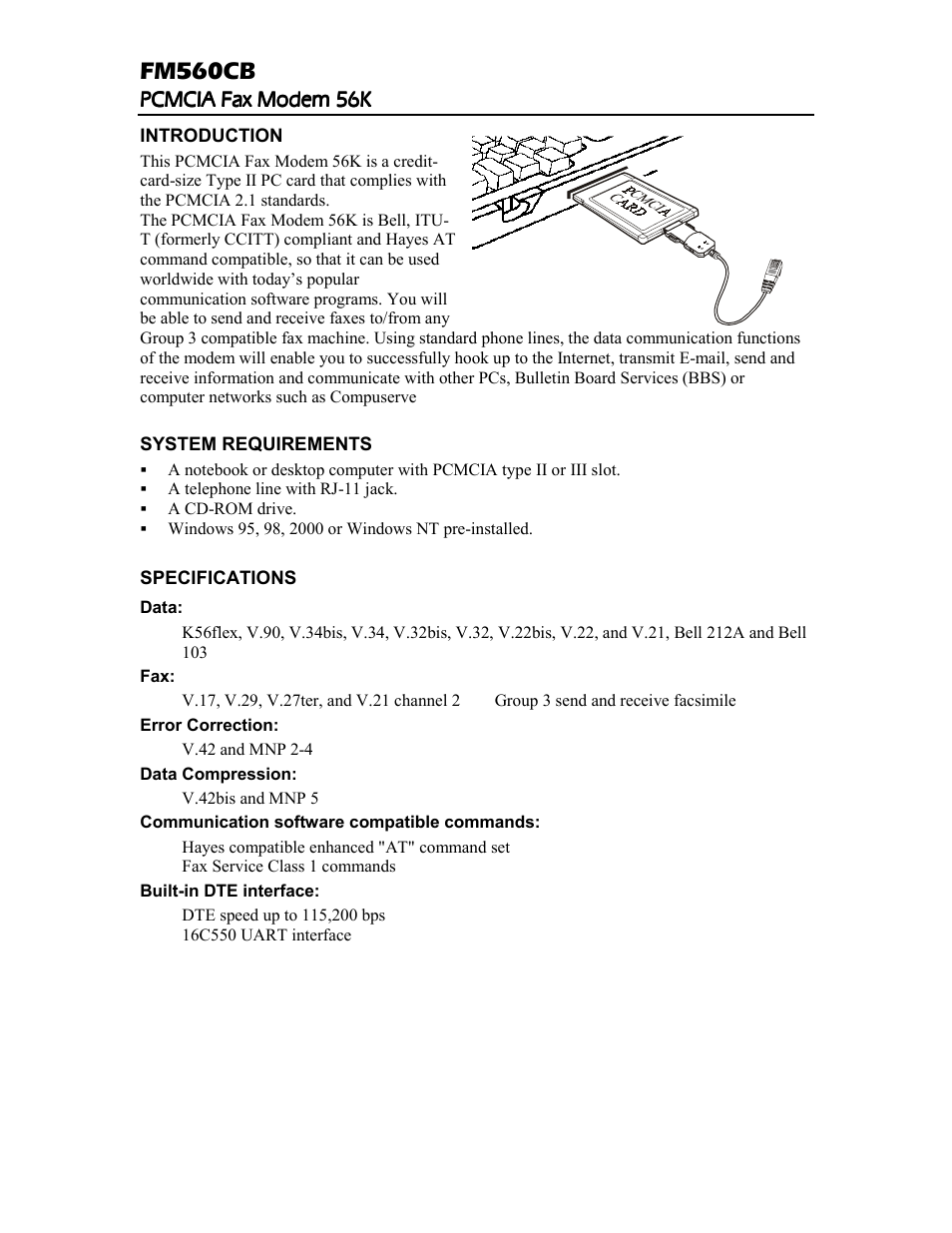 Abocom Fax Modem FM560CB User Manual | 1 page