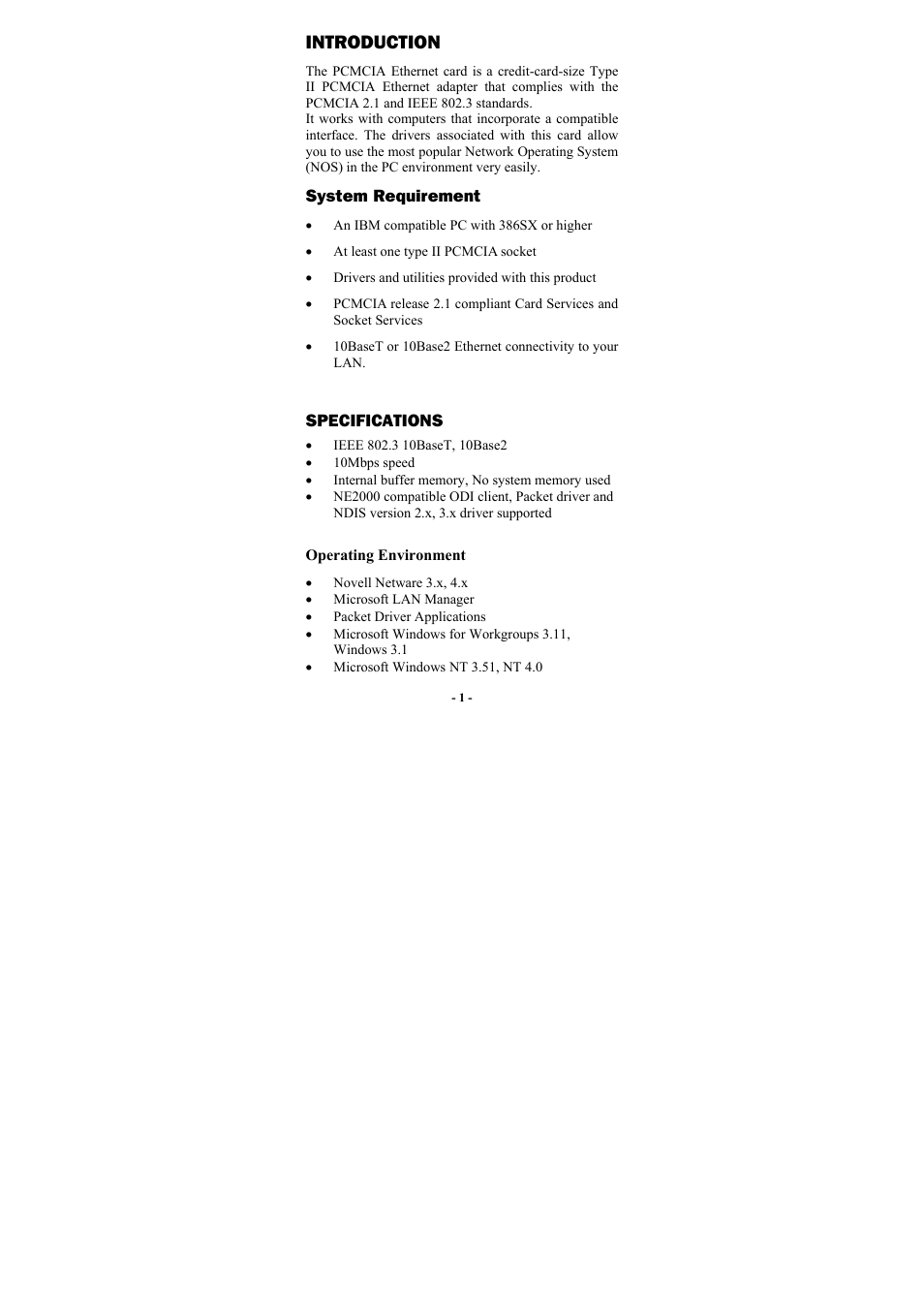 Introduction, System requirement, Specifications | Operating environment | Abocom RE450 User Manual | Page 3 / 14
