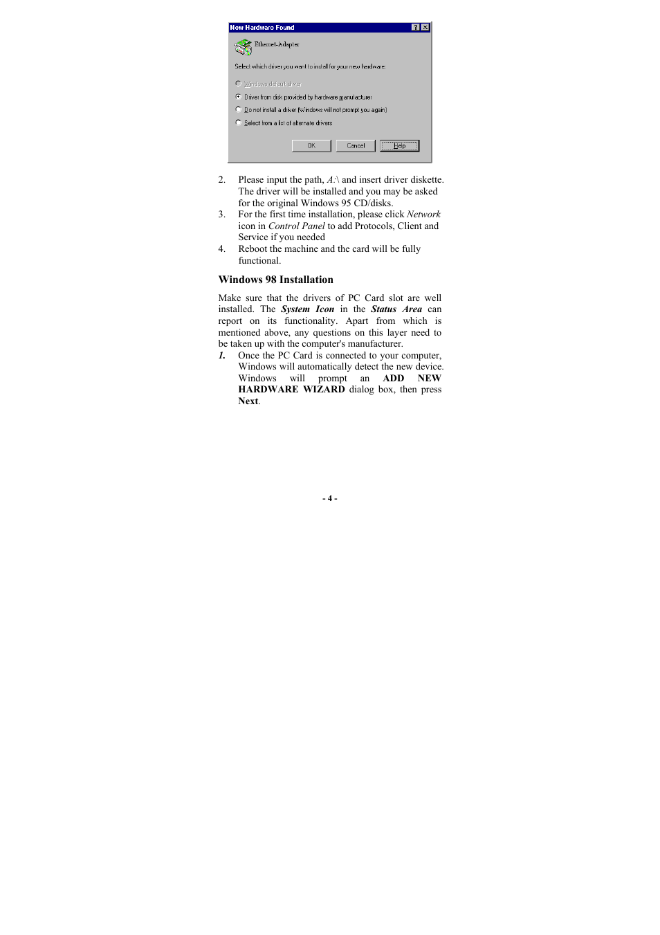 Windows 98 installation | Abocom RE450 User Manual | Page 6 / 14