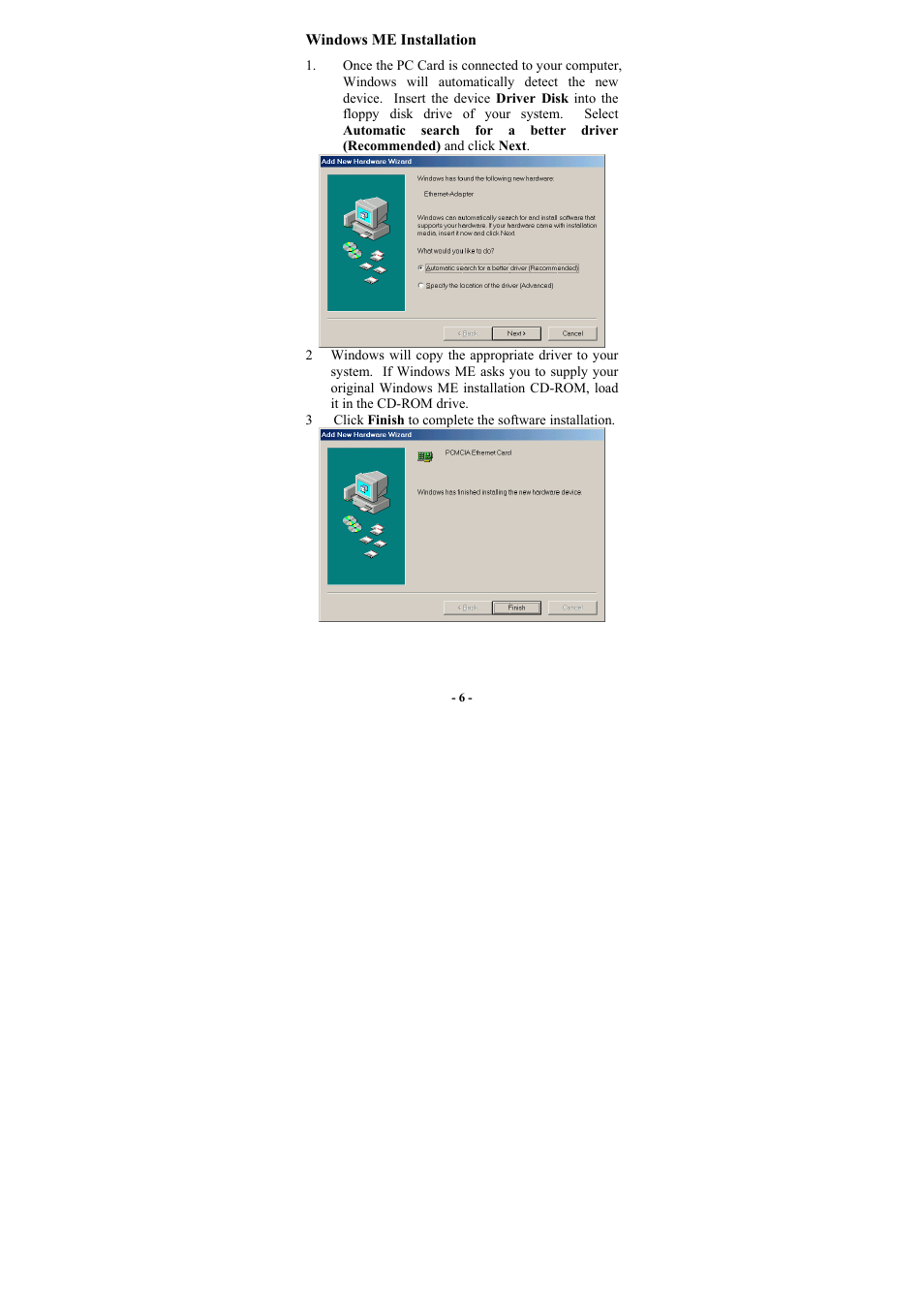 Windows me installation | Abocom RE450 User Manual | Page 8 / 14