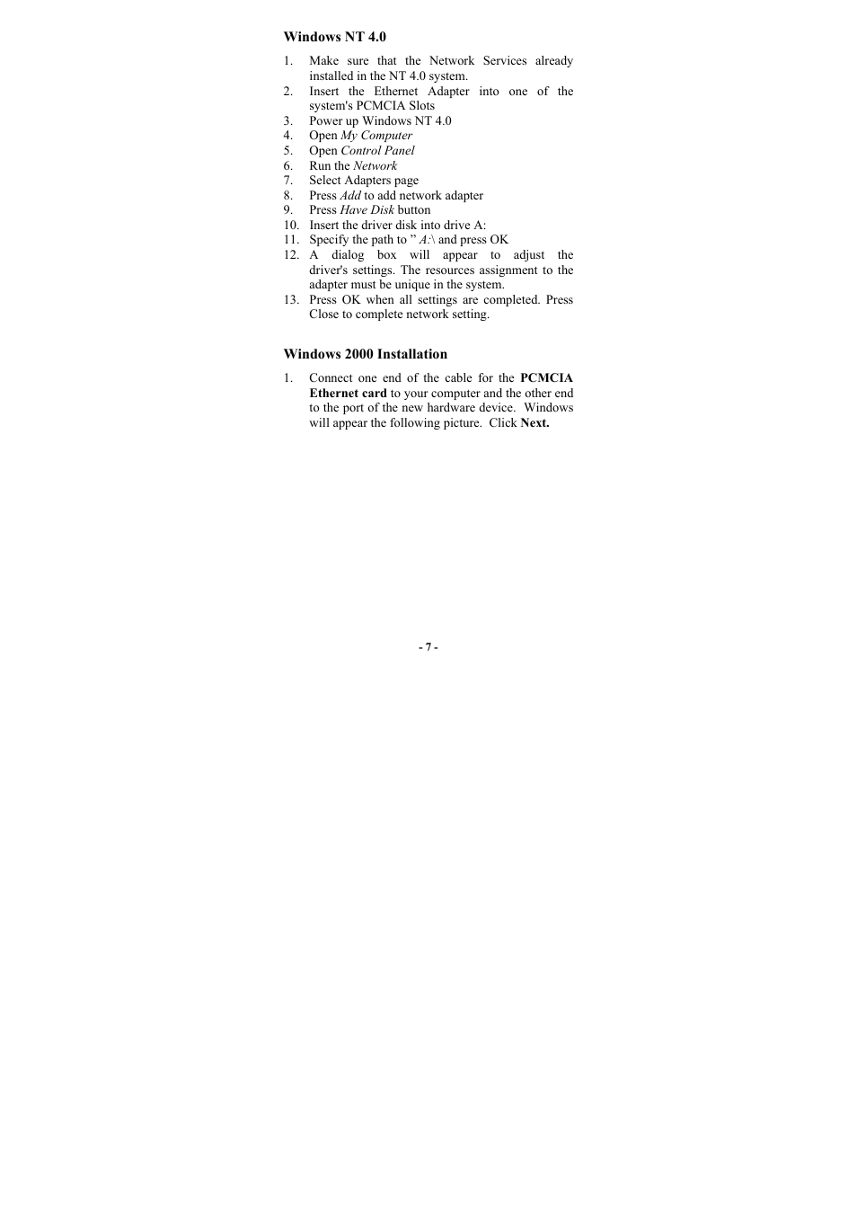 Windows nt 4.0, Windows 2000 installation | Abocom RE450 User Manual | Page 9 / 14