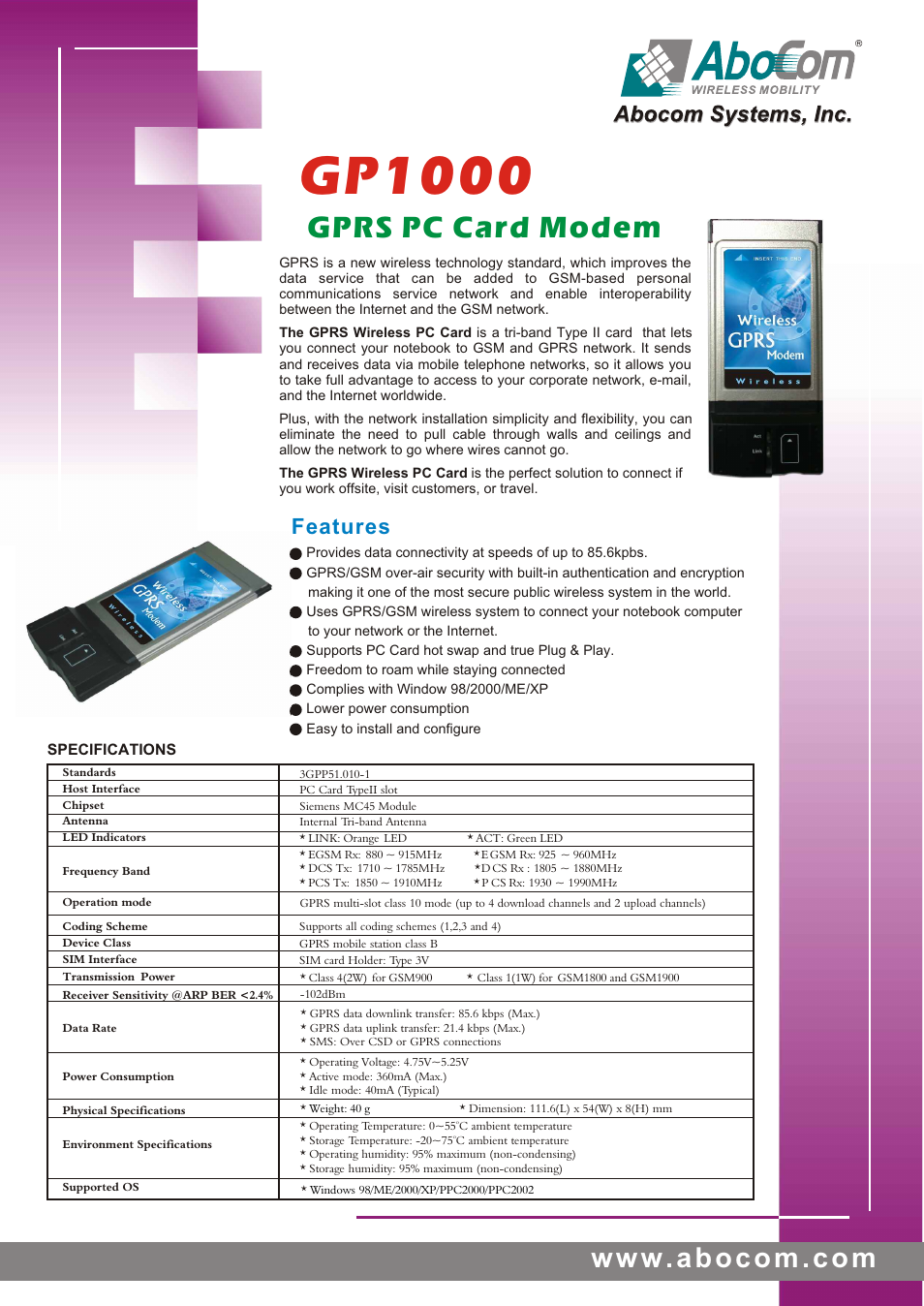 Abocom GP1000DM User Manual | 1 page