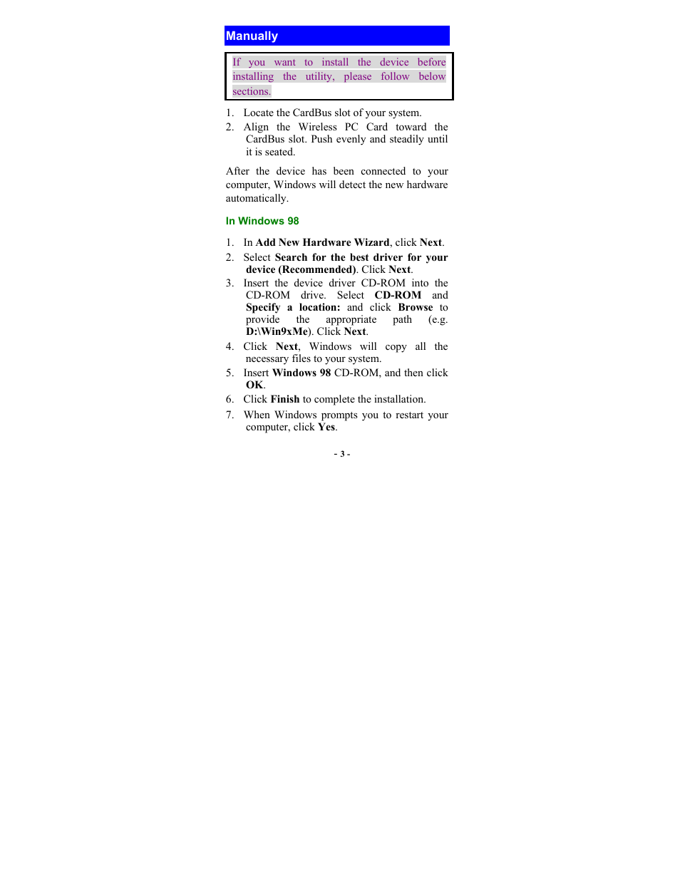 Manually, In windows 98 | Abocom WB2000 User Manual | Page 5 / 20