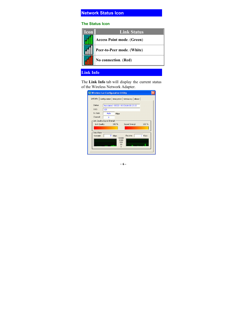 Network status icon, The status icon | Abocom WB2000 User Manual | Page 8 / 20