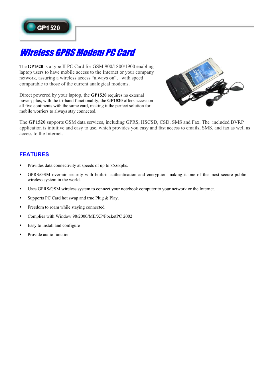 Abocom GP1520 User Manual | 2 pages