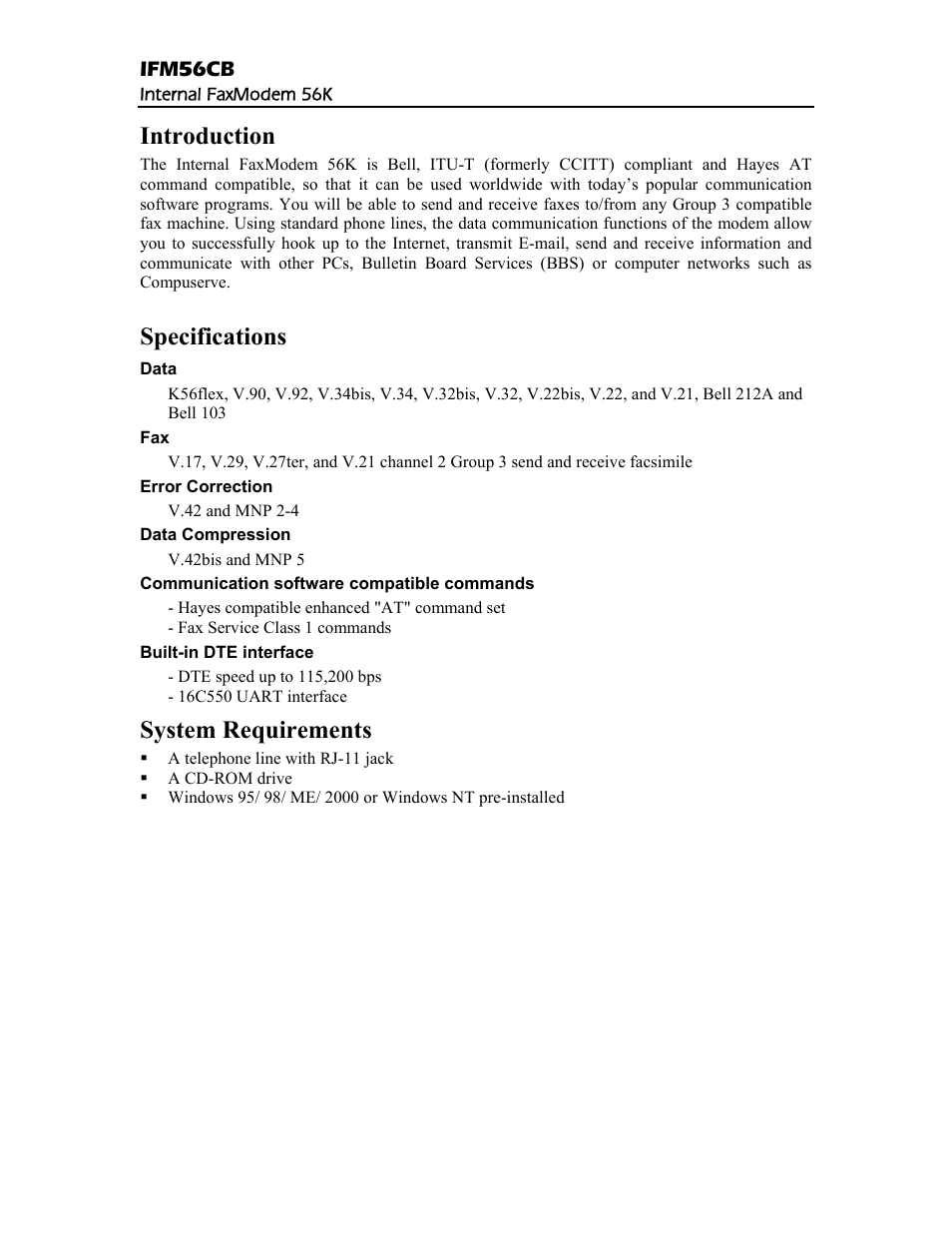 Abocom IFM56CB User Manual | 1 page