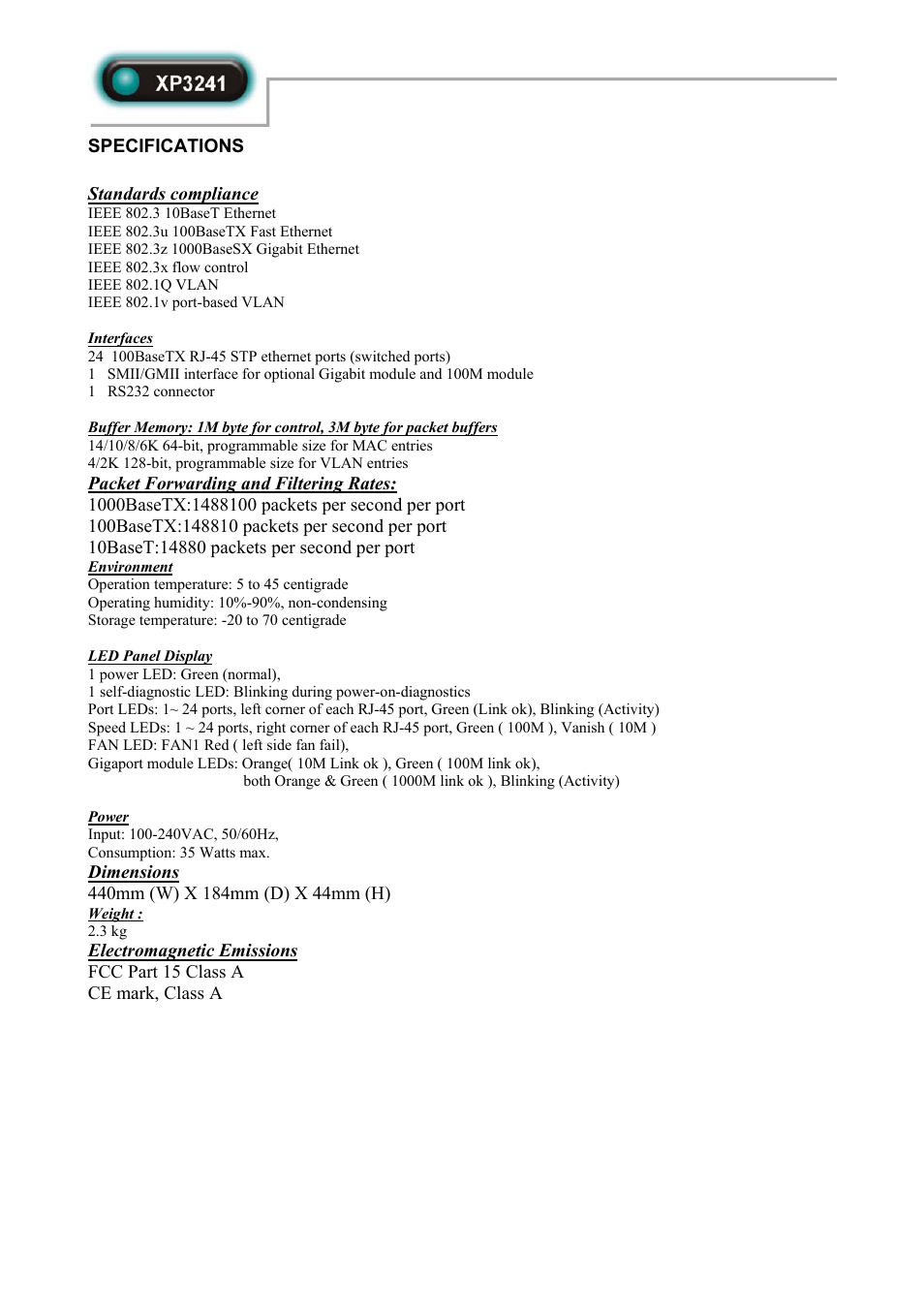 Specifications | Abocom XP3241 User Manual | Page 2 / 2