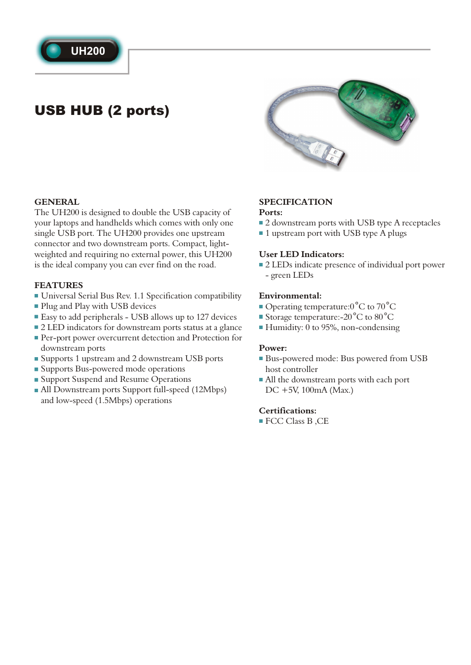 Abocom USB Hub UH200 User Manual | 1 page