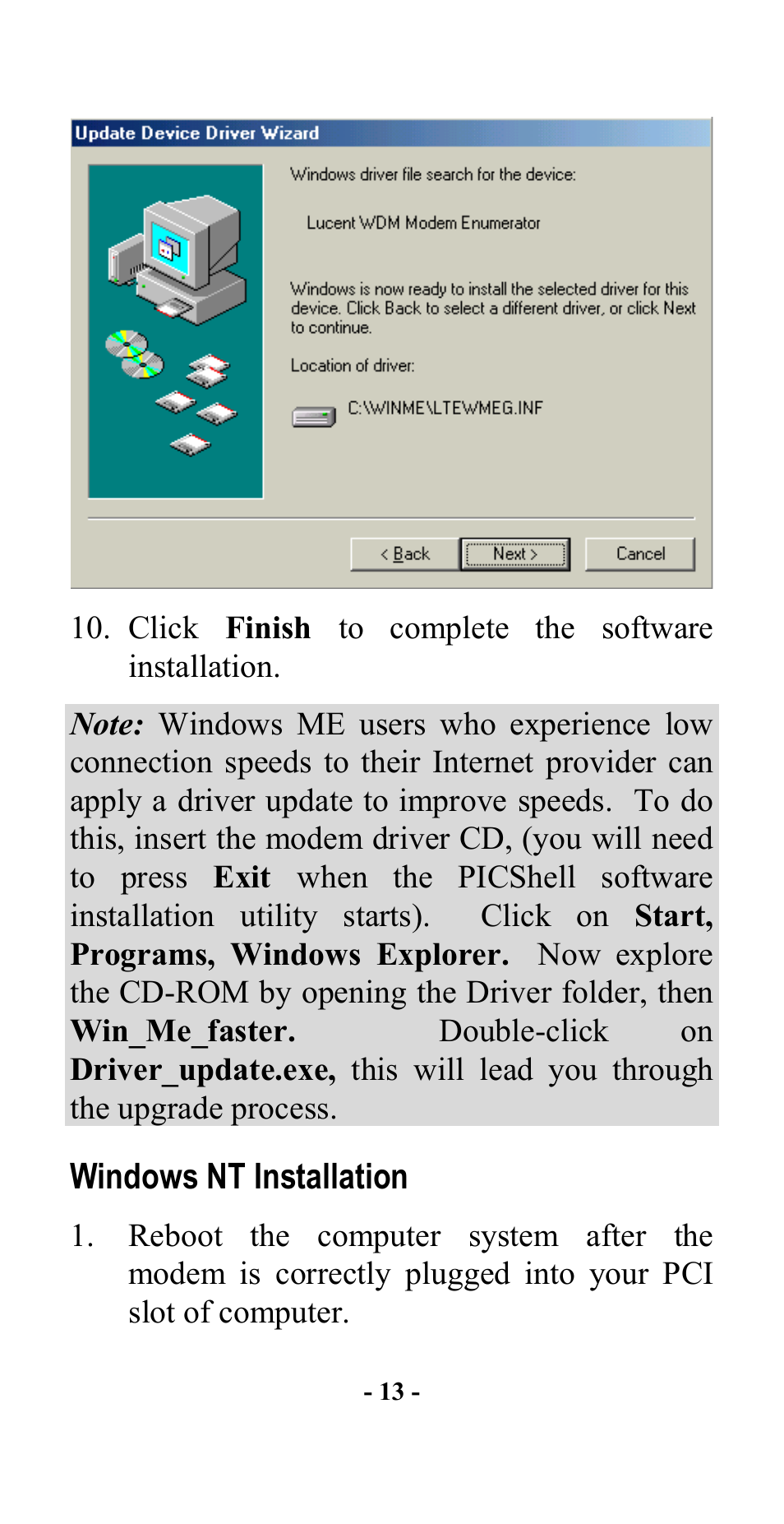 Windows nt installation | Abocom IFM56K User Manual | Page 16 / 19