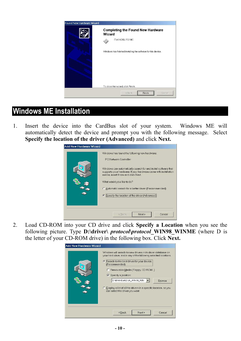 Windows me installation | Abocom CIA3000 User Manual | Page 11 / 14