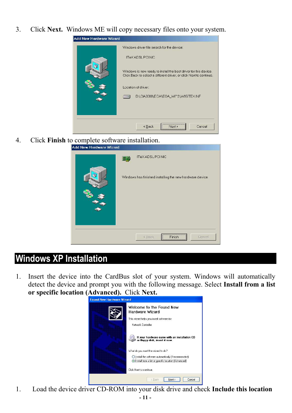 Windows xp installation | Abocom CIA3000 User Manual | Page 12 / 14