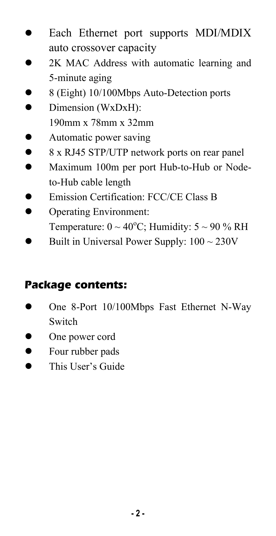 Package contents | Abocom SW800AI User Manual | Page 4 / 6