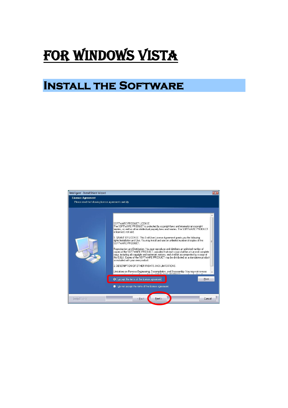 For windows vista, Install the software | Abocom 802.11 b/g/n Mini Wireless LAN USB 2.0 Adapter None User Manual | Page 10 / 69