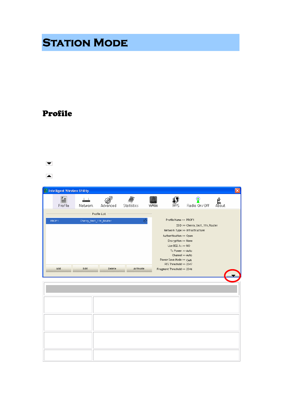 Station mode, Profile, Profile tab | Abocom 802.11 b/g/n Mini Wireless LAN USB 2.0 Adapter None User Manual | Page 15 / 69