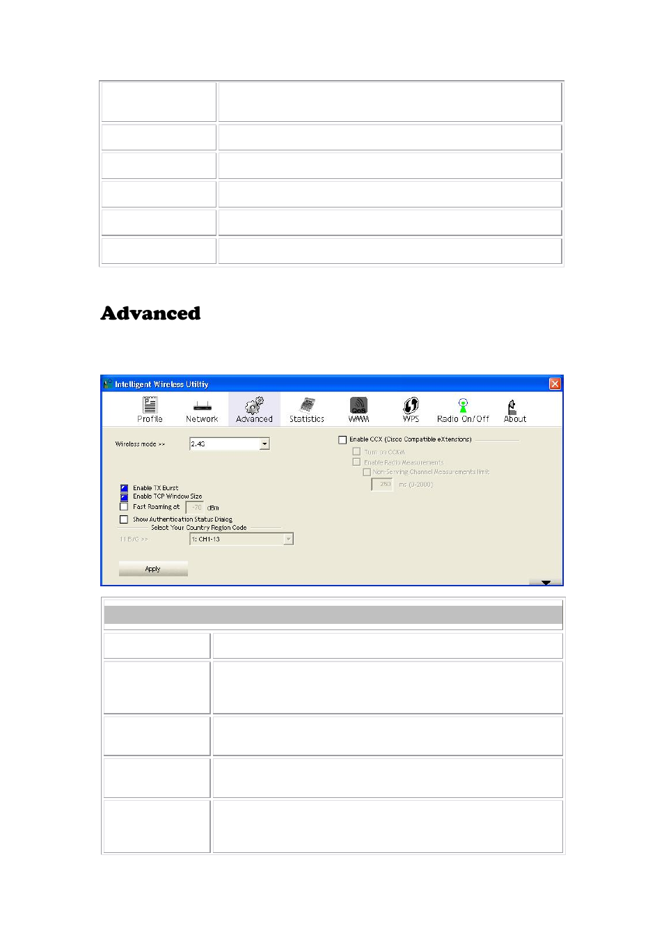 Advanced, Advanced tab | Abocom 802.11 b/g/n Mini Wireless LAN USB 2.0 Adapter None User Manual | Page 25 / 69